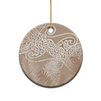 Aotearoa Maori Koru Curves Ceramic Ornament Silver Ferns - Mocha