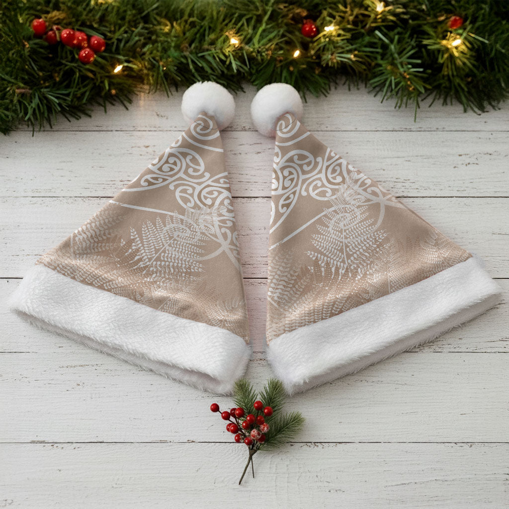 Aotearoa Maori Koru Curves Christmas Santa Hat Silver Ferns - Mocha