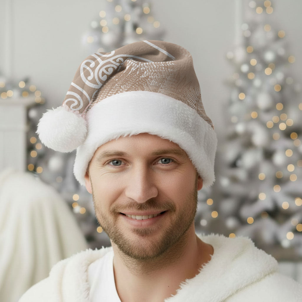 Aotearoa Maori Koru Curves Christmas Santa Hat Silver Ferns - Mocha