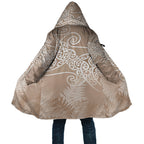 Aotearoa Maori Koru Curves Cloak Silver Ferns - Mocha