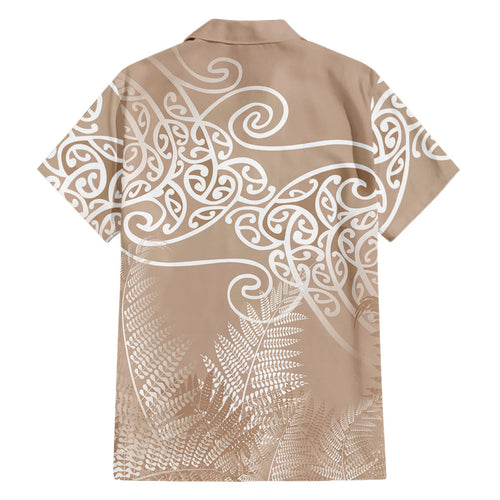 Aotearoa Maori Koru Curves Family Matching Off Shoulder Short Dress and Hawaiian Shirt Silver Ferns - Mocha