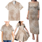 Aotearoa Maori Koru Curves Family Matching Puletasi and Hawaiian Shirt Silver Ferns - Mocha