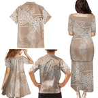 Aotearoa Maori Koru Curves Family Matching Puletasi and Hawaiian Shirt Silver Ferns - Mocha