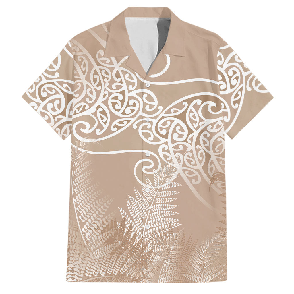 Aotearoa Maori Koru Curves Family Matching Puletasi and Hawaiian Shirt Silver Ferns - Mocha
