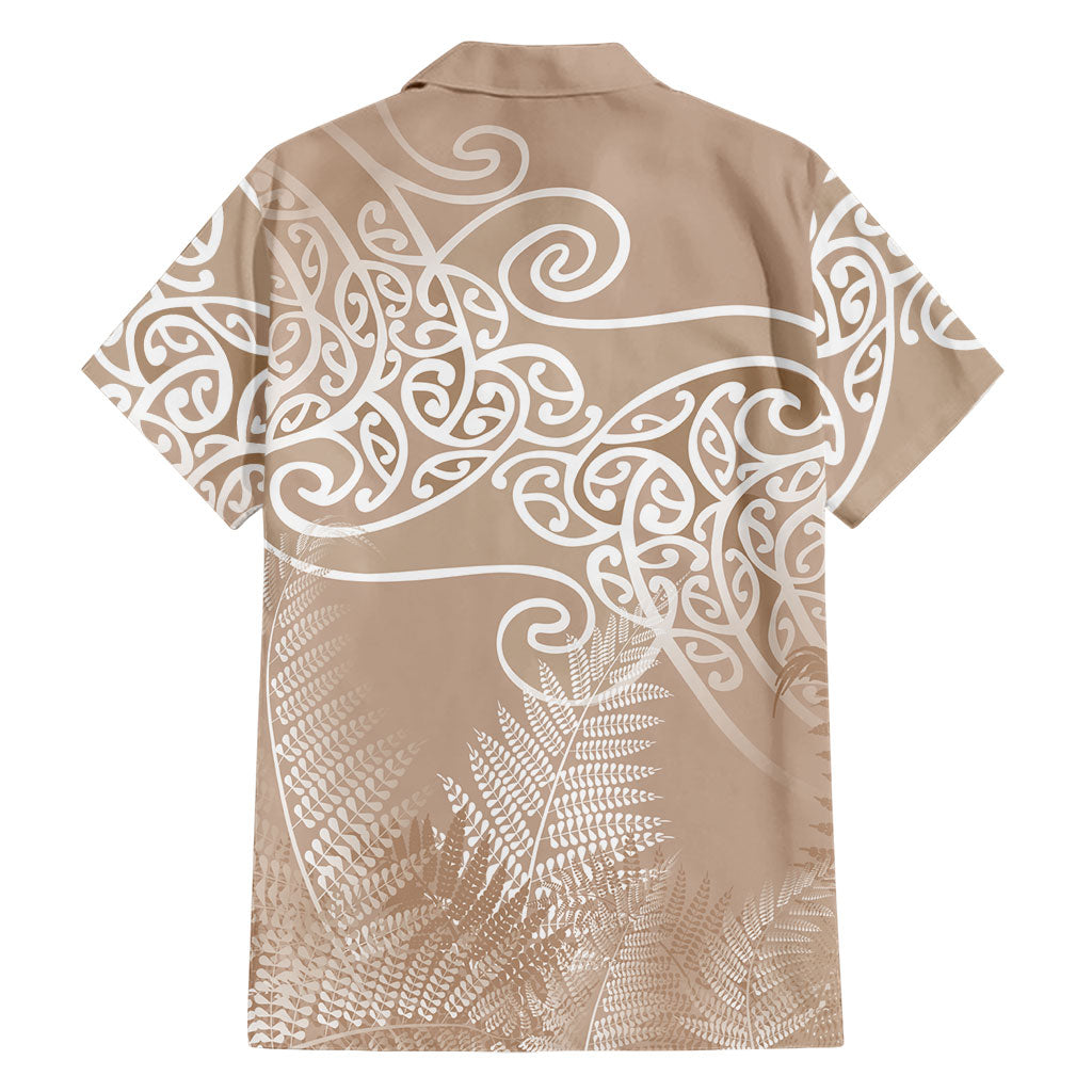 Aotearoa Maori Koru Curves Family Matching Puletasi and Hawaiian Shirt Silver Ferns - Mocha