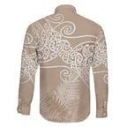 Aotearoa Maori Koru Curves Family Matching Puletasi and Hawaiian Shirt Silver Ferns - Mocha