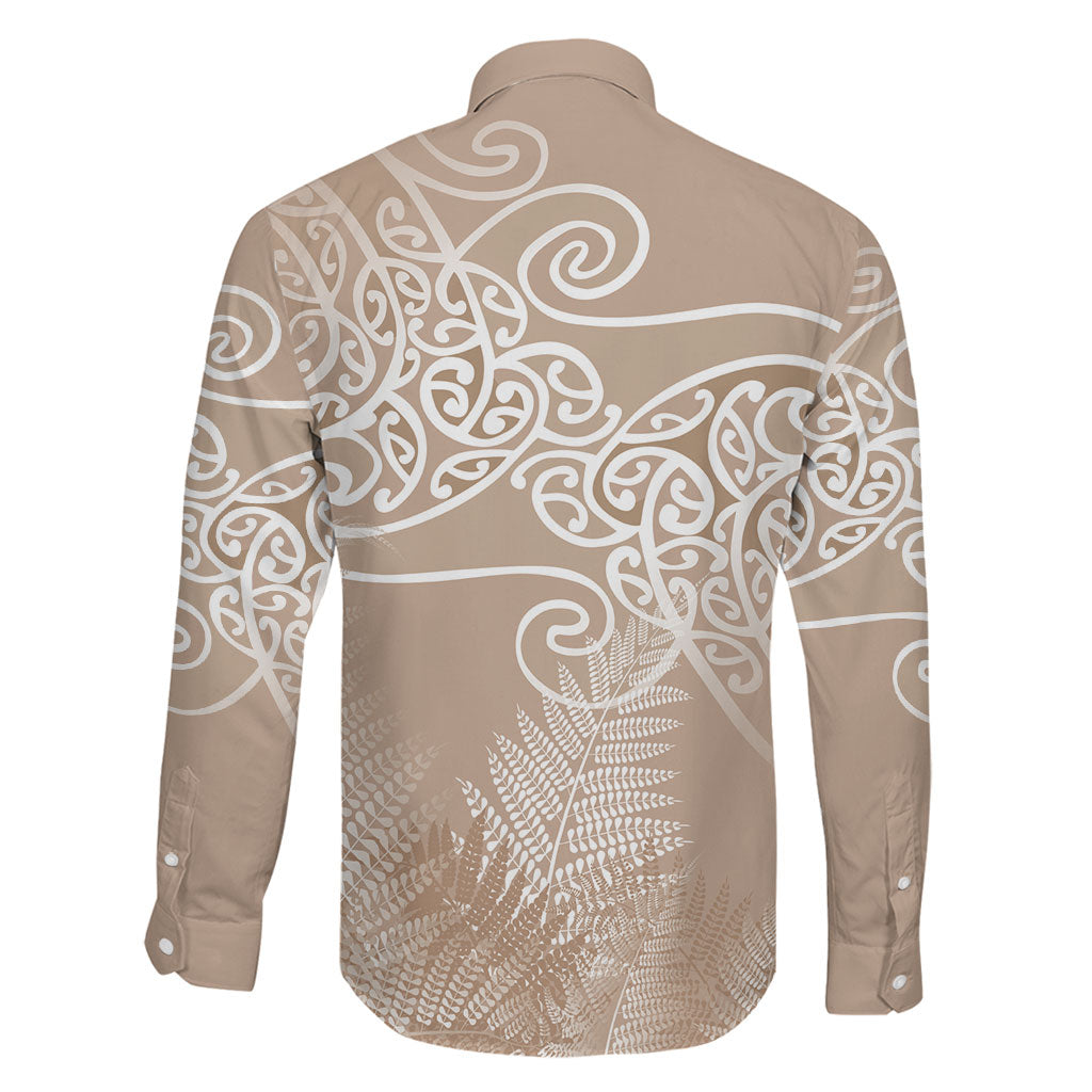 Aotearoa Maori Koru Curves Family Matching Puletasi and Hawaiian Shirt Silver Ferns - Mocha