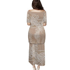 Aotearoa Maori Koru Curves Family Matching Puletasi and Hawaiian Shirt Silver Ferns - Mocha