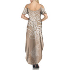 Aotearoa Maori Koru Curves Family Matching Summer Maxi Dress and Hawaiian Shirt Silver Ferns - Mocha