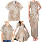 Aotearoa Maori Koru Curves Family Matching Tank Maxi Dress and Hawaiian Shirt Silver Ferns - Mocha
