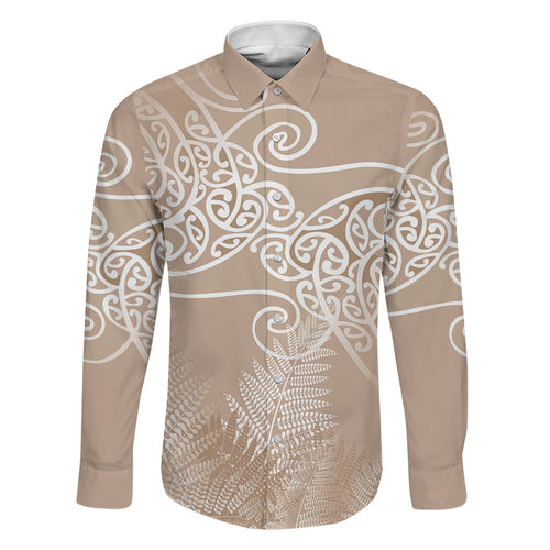 Aotearoa Maori Koru Curves Family Matching Tank Maxi Dress and Hawaiian Shirt Silver Ferns - Mocha