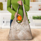 Aotearoa Maori Koru Curves Grocery Bag Silver Ferns - Mocha