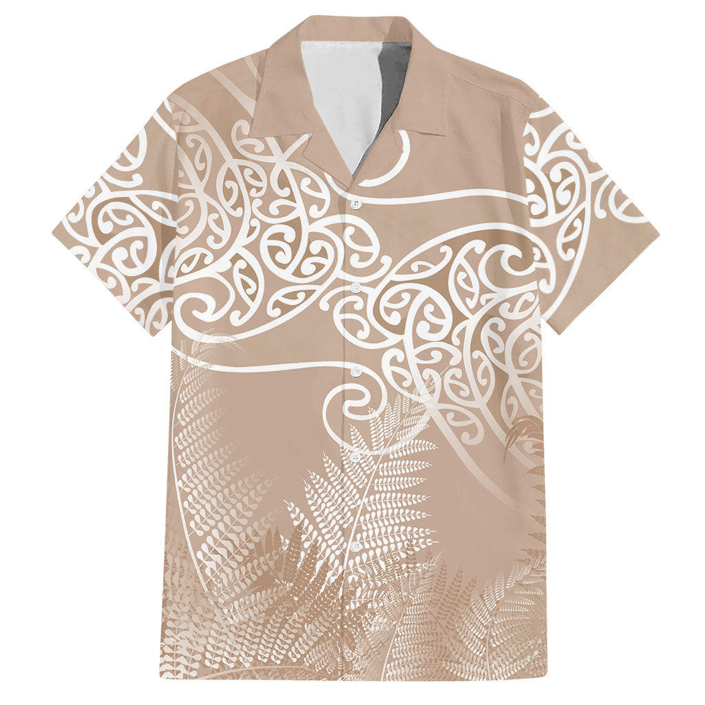 Aotearoa Maori Koru Curves Hawaiian Shirt Silver Ferns - Mocha