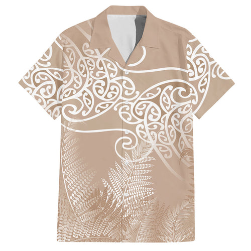 Aotearoa Maori Koru Curves Hawaiian Shirt Silver Ferns - Mocha