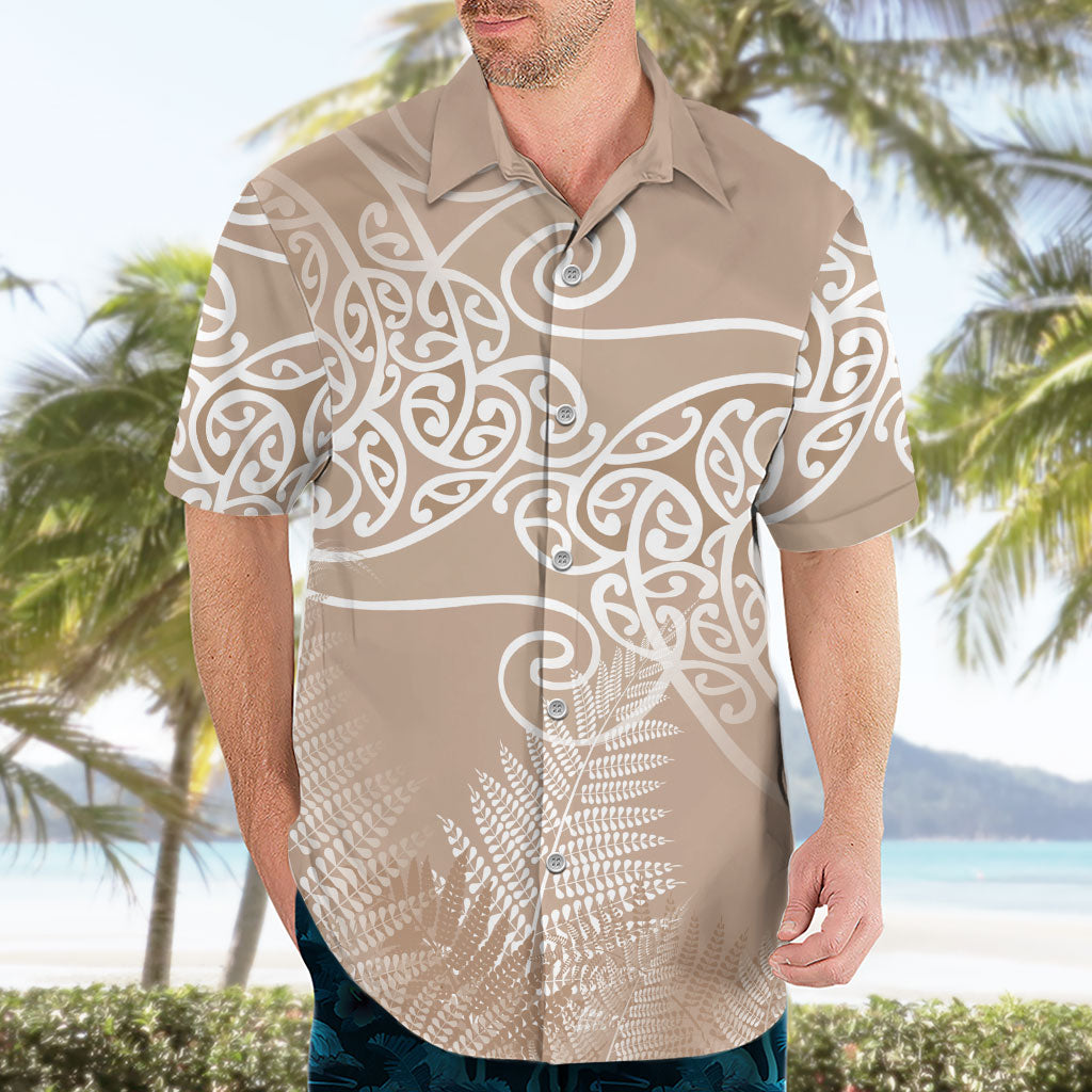 Aotearoa Maori Koru Curves Hawaiian Shirt Silver Ferns - Mocha