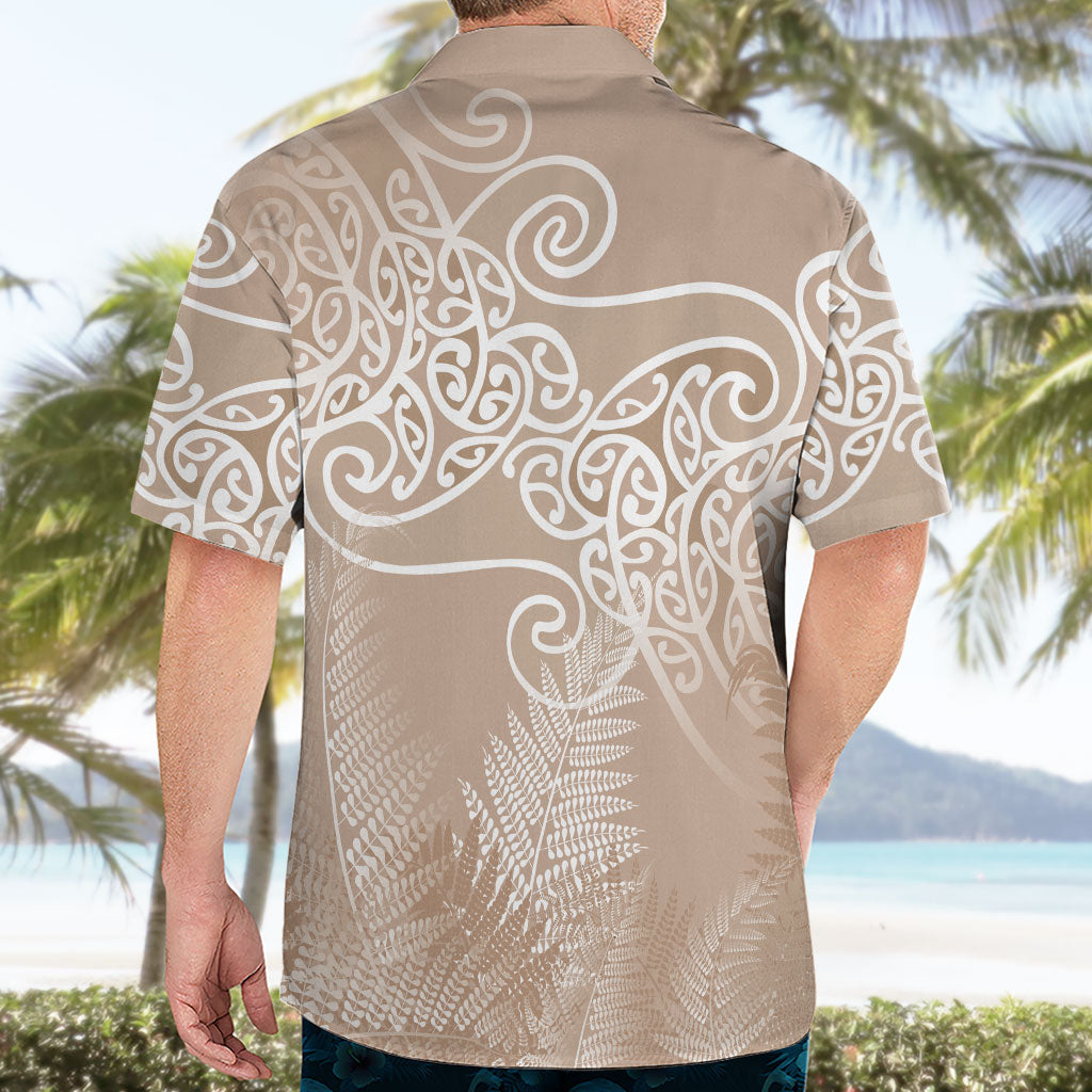 Aotearoa Maori Koru Curves Hawaiian Shirt Silver Ferns - Mocha