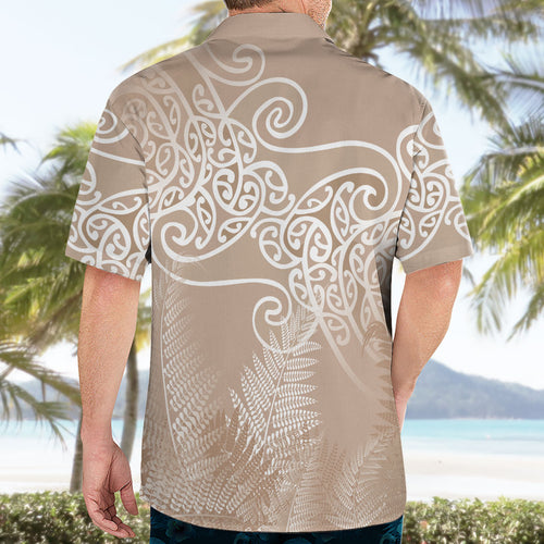 Aotearoa Maori Koru Curves Hawaiian Shirt Silver Ferns - Mocha