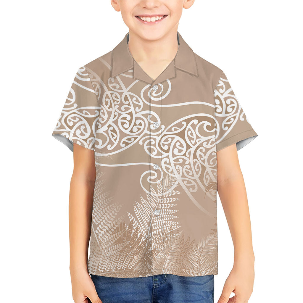 Aotearoa Maori Koru Curves Hawaiian Shirt Silver Ferns - Mocha