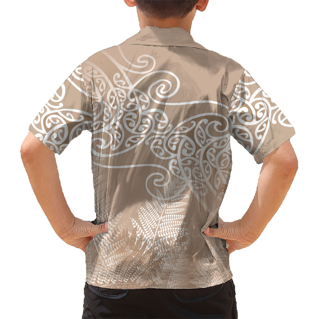 Aotearoa Maori Koru Curves Hawaiian Shirt Silver Ferns - Mocha