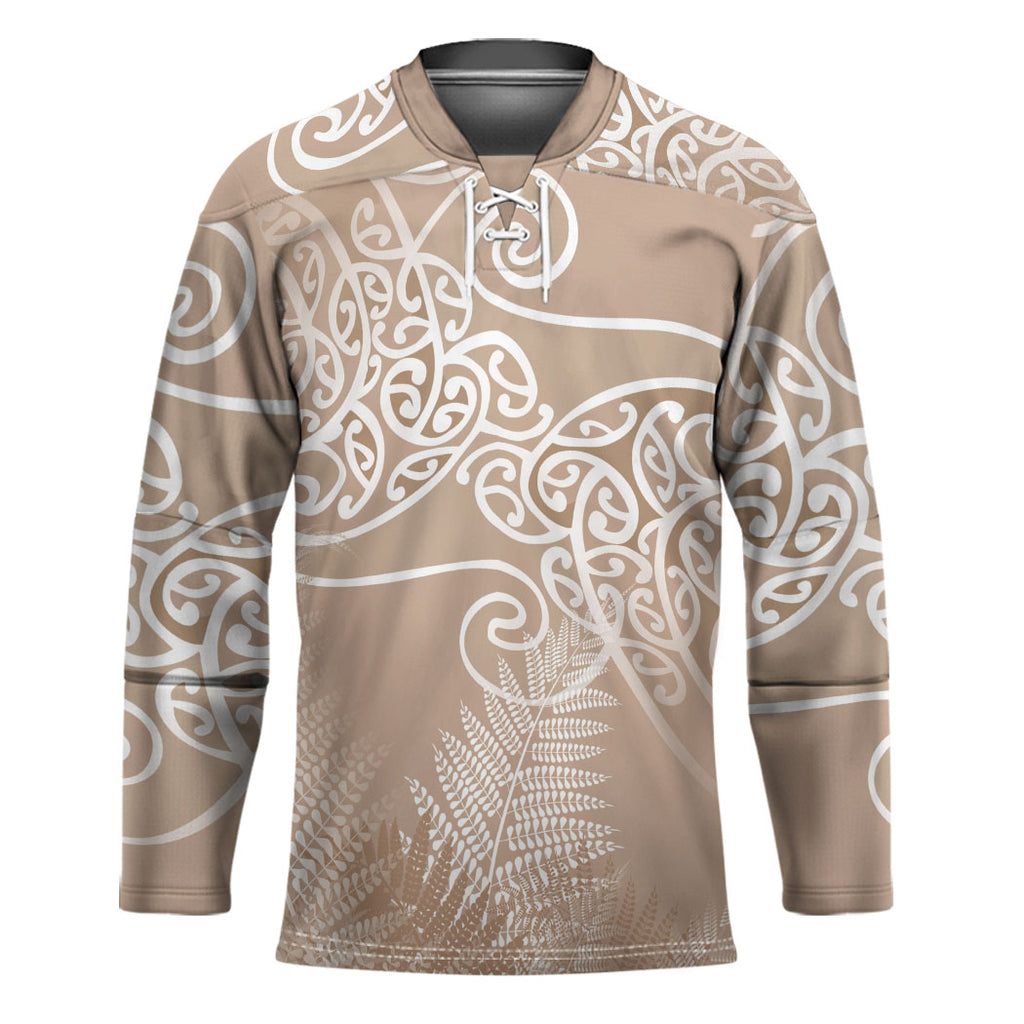 Aotearoa Maori Koru Curves Hockey Jersey Silver Ferns - Mocha