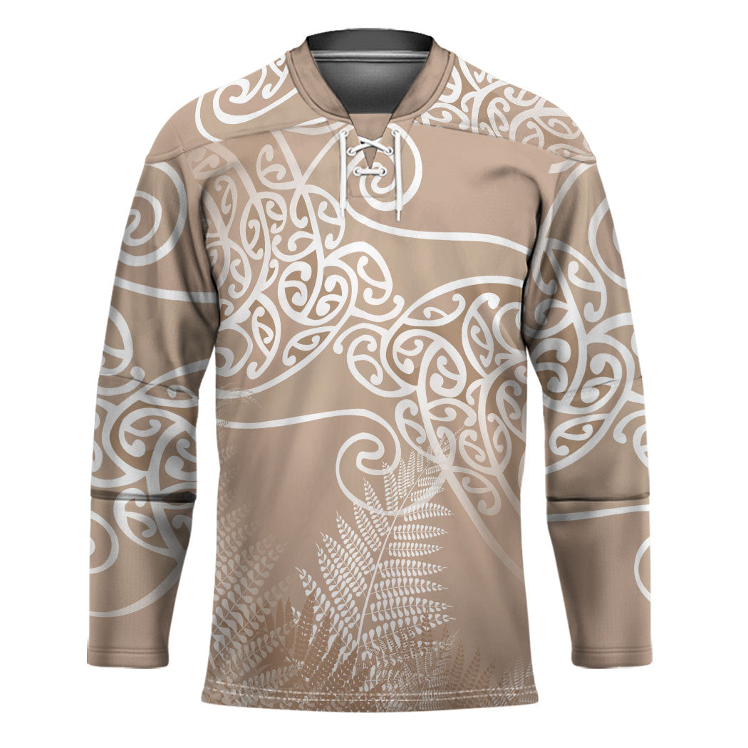 Aotearoa Maori Koru Curves Hockey Jersey Silver Ferns - Mocha