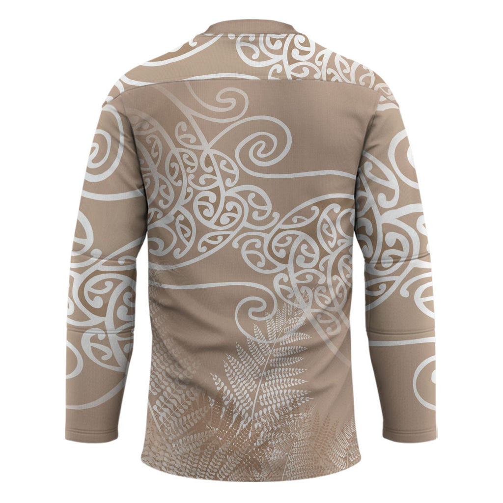 Aotearoa Maori Koru Curves Hockey Jersey Silver Ferns - Mocha