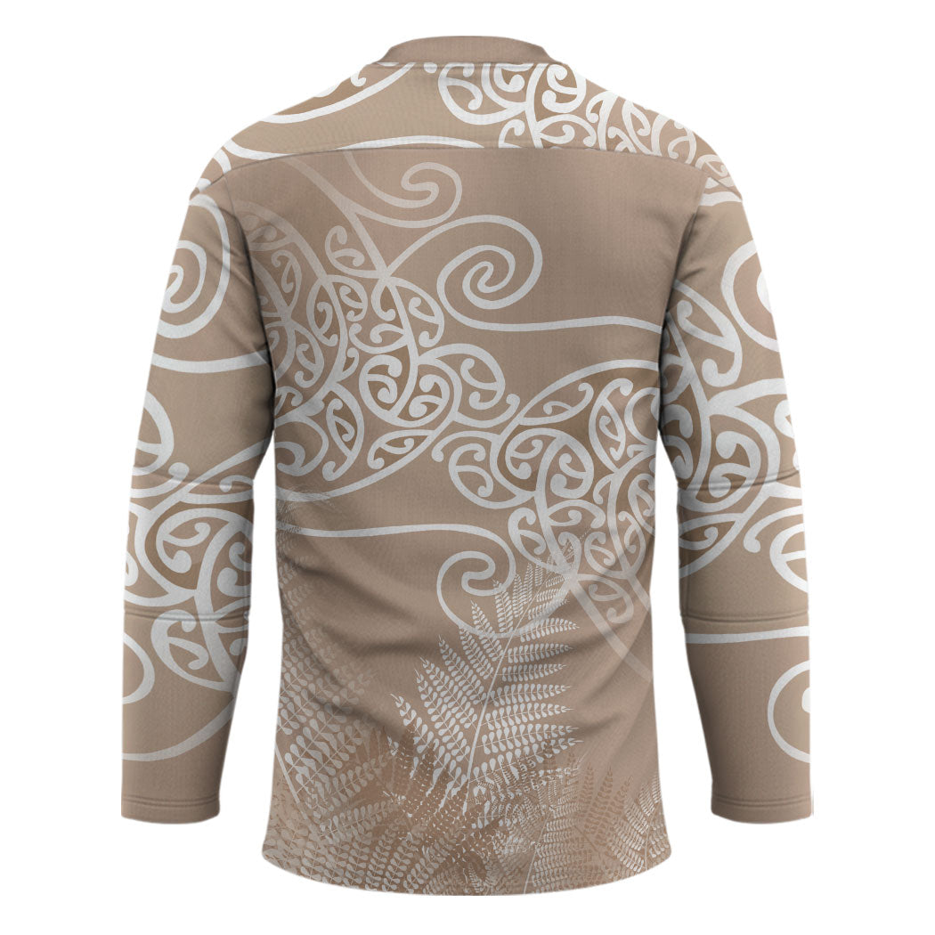 Aotearoa Maori Koru Curves Hockey Jersey Silver Ferns - Mocha