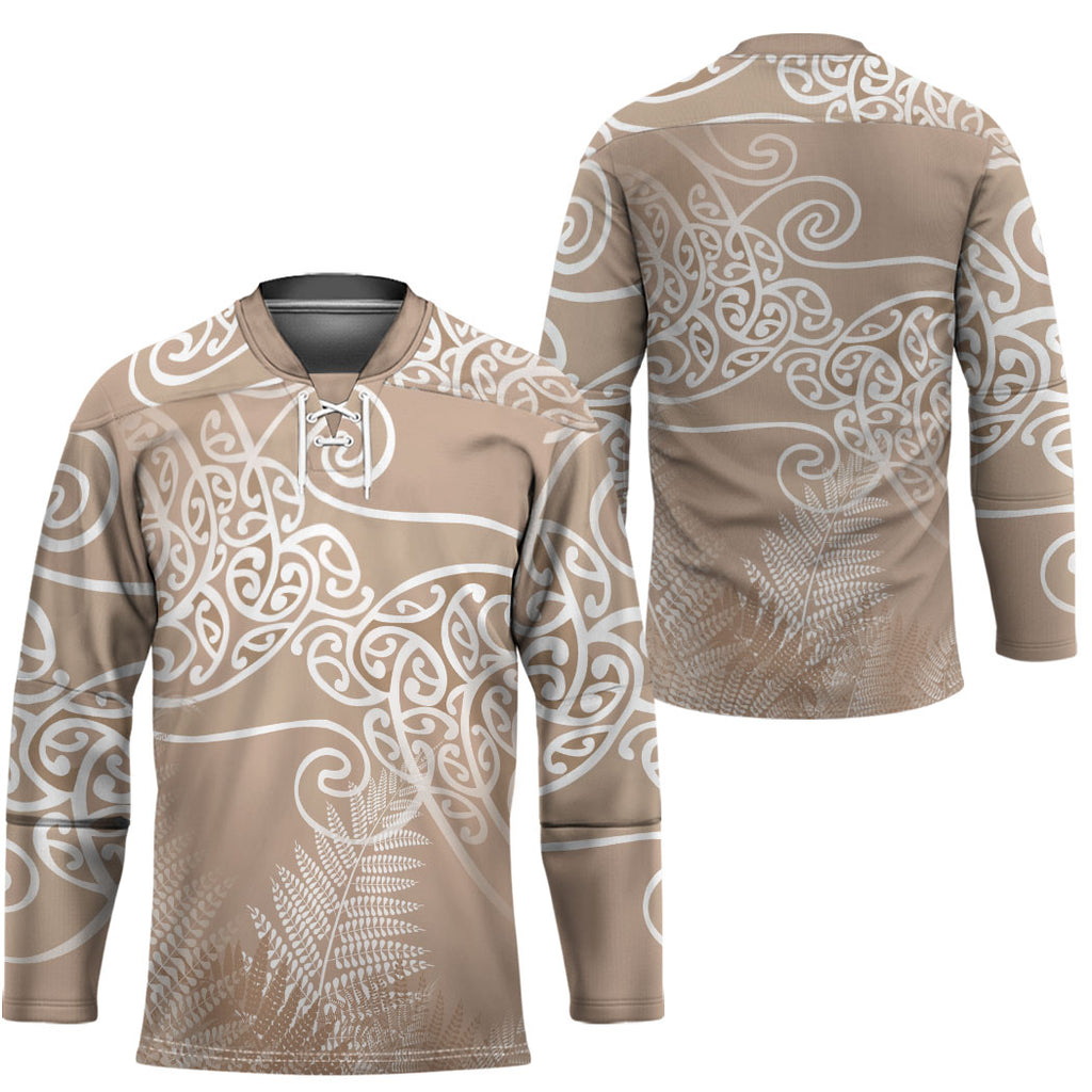 Aotearoa Maori Koru Curves Hockey Jersey Silver Ferns - Mocha