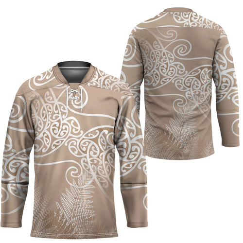 Aotearoa Maori Koru Curves Hockey Jersey Silver Ferns - Mocha