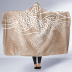 Aotearoa Maori Koru Curves Hooded Blanket Silver Ferns - Mocha