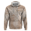 Aotearoa Maori Koru Curves Hoodie Silver Ferns - Mocha