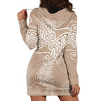 Aotearoa Maori Koru Curves Hoodie Dress Silver Ferns - Mocha
