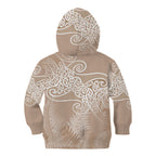 Aotearoa Maori Koru Curves Kid Hoodie Silver Ferns - Mocha