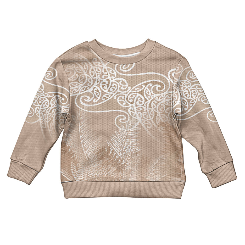 Aotearoa Maori Koru Curves Kid Ugly Christmas Sweater Silver Ferns - Mocha