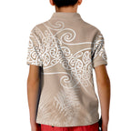 Aotearoa Maori Koru Curves Kid Polo Shirt Silver Ferns - Mocha