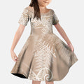 Aotearoa Maori Koru Curves Kid Short Sleeve Dress Silver Ferns - Mocha