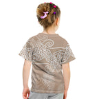 Aotearoa Maori Koru Curves Kid T Shirt Silver Ferns - Mocha