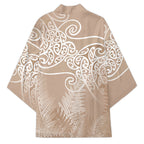Aotearoa Maori Koru Curves Kimono Silver Ferns - Mocha