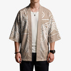 Aotearoa Maori Koru Curves Kimono Silver Ferns - Mocha