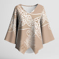 Aotearoa Maori Koru Curves Kimono Sleeve Blouse Silver Ferns - Mocha