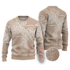 Aotearoa Maori Koru Curves Ugly Christmas Sweater Silver Ferns - Mocha