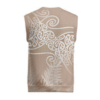 Aotearoa Maori Koru Curves Christmas Knitted V-Neck Vest Silver Ferns - Mocha