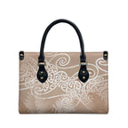 Aotearoa Maori Koru Curves Leather Bag Silver Ferns - Mocha