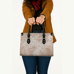 Aotearoa Maori Koru Curves Leather Bag Silver Ferns - Mocha