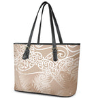 Aotearoa Maori Koru Curves Leather Tote Bag Silver Ferns - Mocha