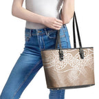 Aotearoa Maori Koru Curves Leather Tote Bag Silver Ferns - Mocha