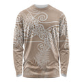 Aotearoa Maori Koru Curves Long Sleeve Shirt Silver Ferns - Mocha