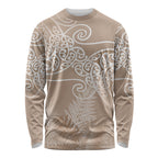 Aotearoa Maori Koru Curves Long Sleeve Shirt Silver Ferns - Mocha