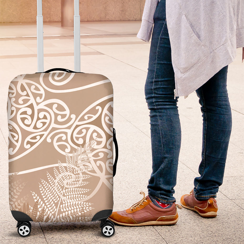 Aotearoa Maori Koru Curves Luggage Cover Silver Ferns - Mocha