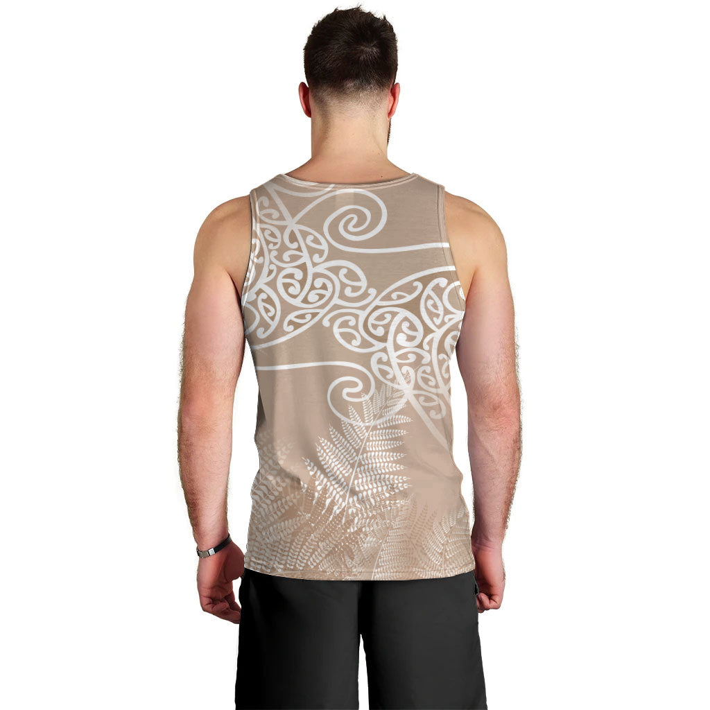Aotearoa Maori Koru Curves Men Tank Top Silver Ferns - Mocha